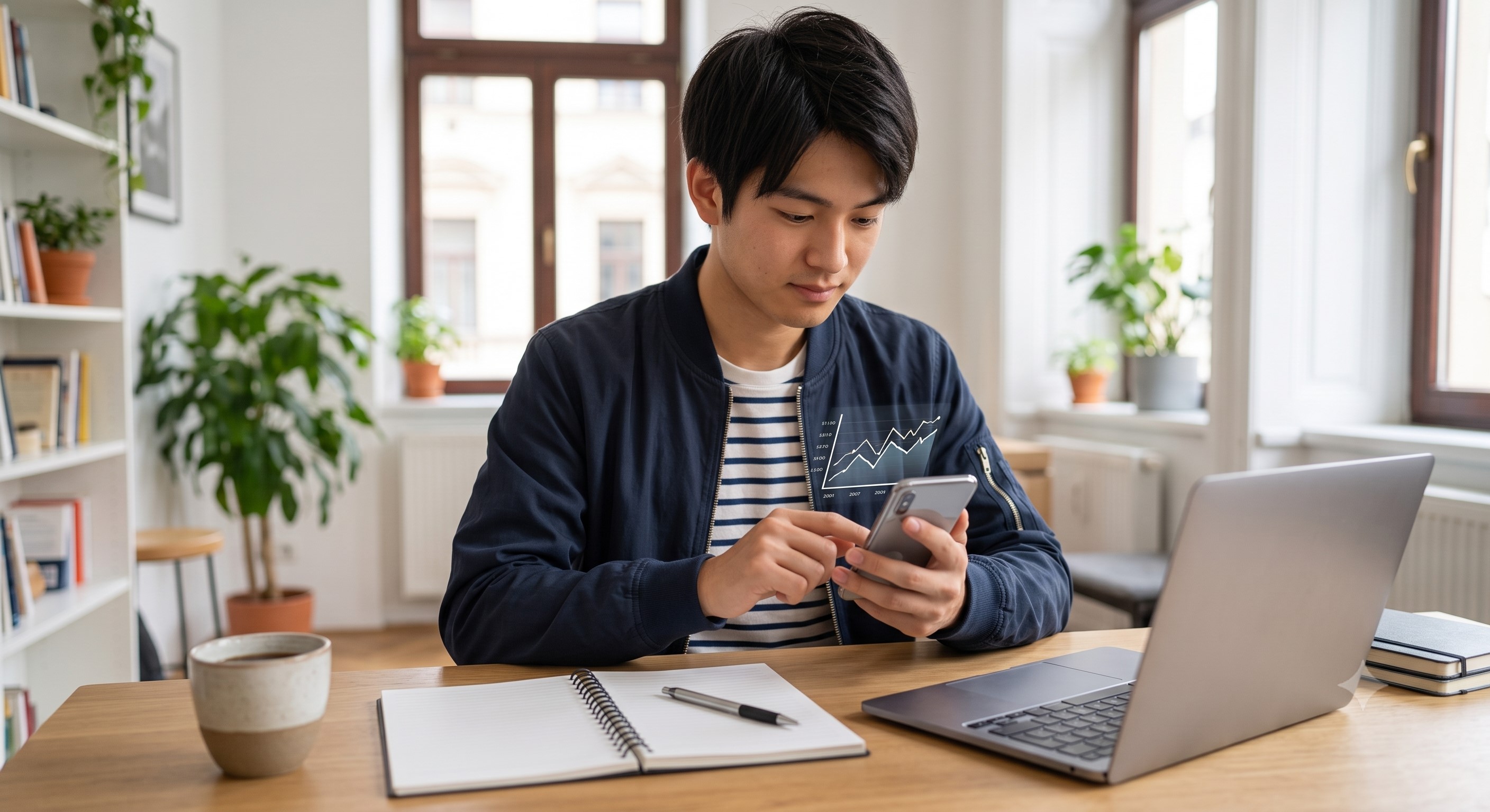 スマートフォンで海外送金や多通貨決済を管理する様子