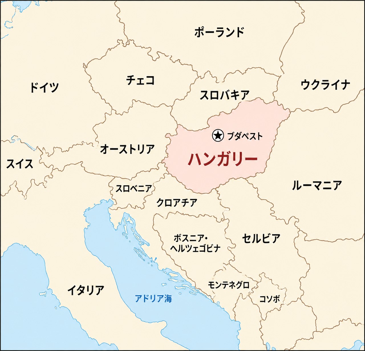 ハンガリーの位置と周辺国